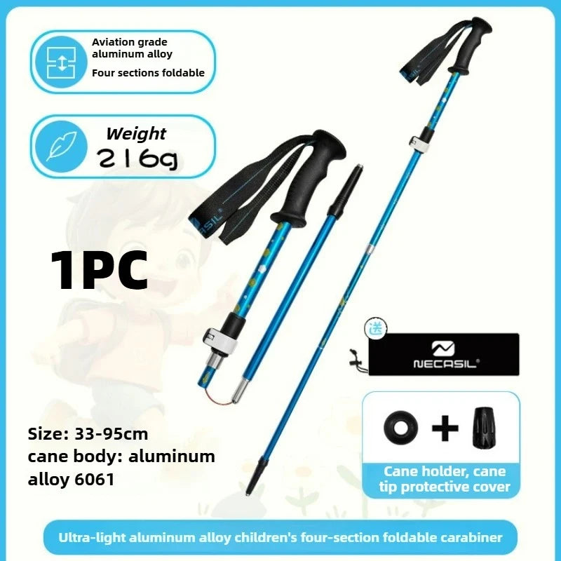 Kids Telescoping Hiking Poles - 4-Section Aluminum Alloy Folding Trekking Sticks, Lightweight Collapsible Walking Staff