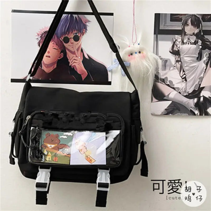 Nylon Crossbody Bags for Girls School Bags Japanese Transparent Bookbag Pocket Women Handbags Shoulder Messenger Bag Satchels