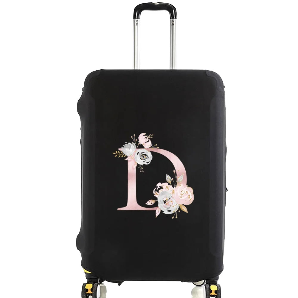 Luggage Case Suitcase Protective Cover Pink Flower Letter Name Pattern Travel Elastic Luggage Dust Cover Apply 18-28 Suitcase