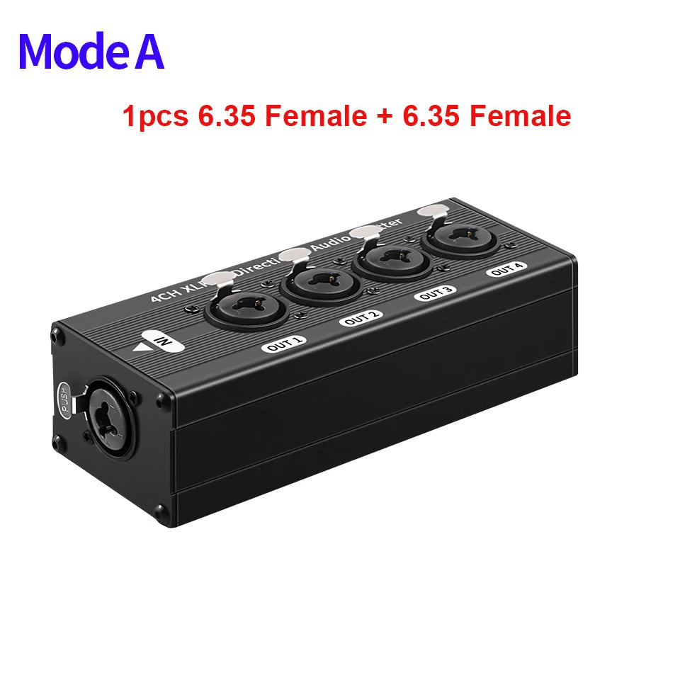 HTA004P-1X4 XLR Balanced Audio Splitter Box 6.5 XLR 1 In 4 Out Bidirectional Signal Splitter Audio Signal Splitter Box