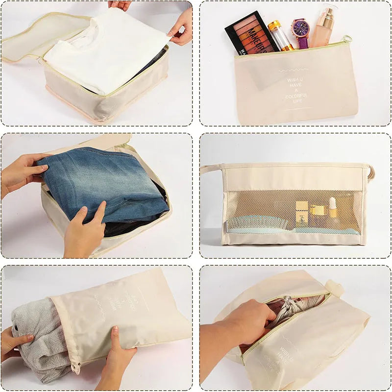 8Pcs Travel Packing Cubes Set Waterproof Luggage Organizer with Drawstring Storage Pouches for Clothes Shoes Underwear Cosmetics