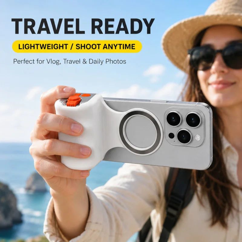 Magnetic Phone Camera Grip Wireless Shutter Remote Selfie Handle Handheld Stabilizer for Vlog Live Video Photo