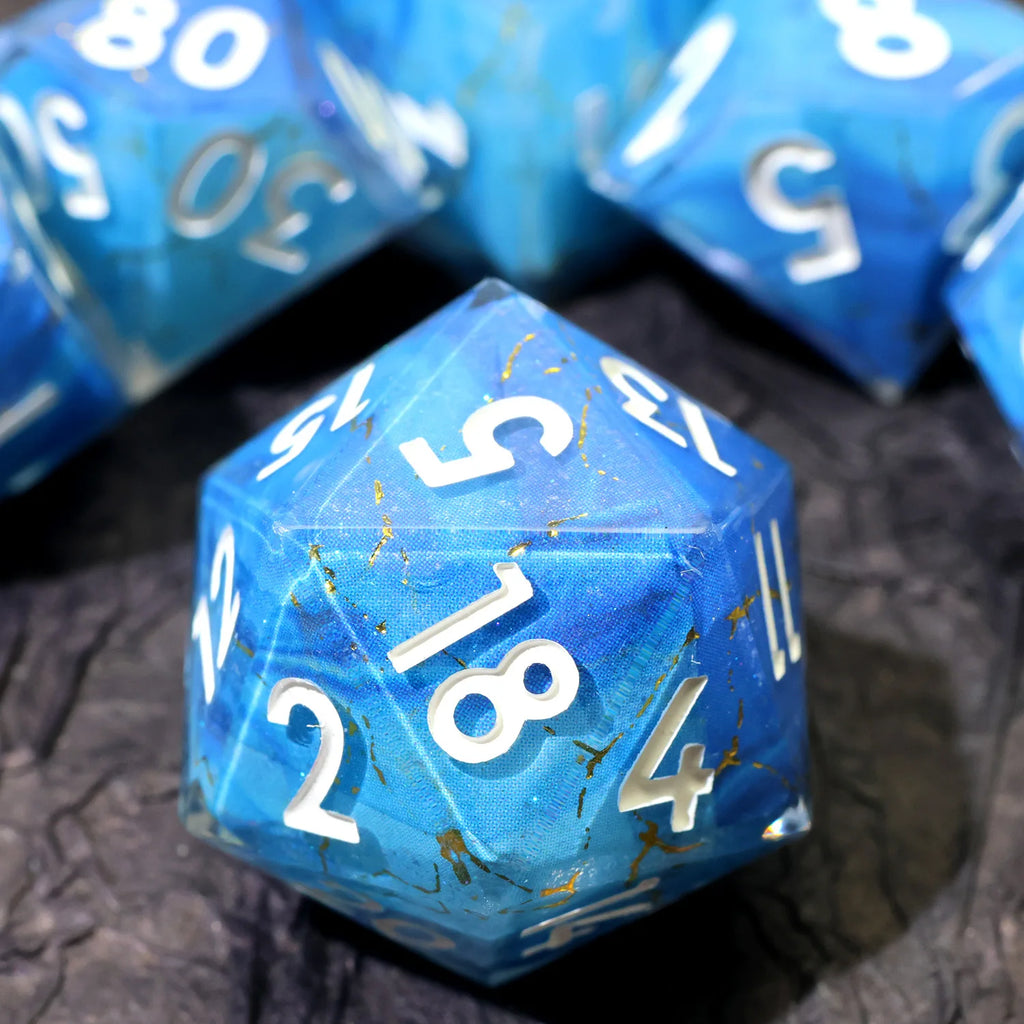 Enchanting DND Dice Set with Ocean Wave & Peach Blossom Designs-Perfect for Board Game,RPG & Tabletop Gaming Adventures-F2