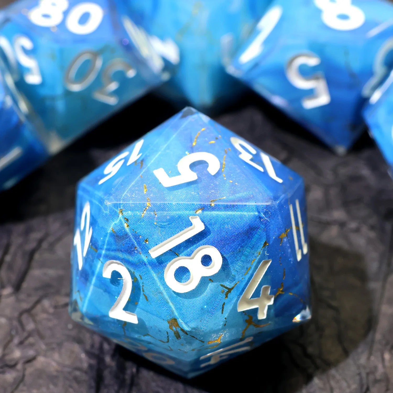 Enchanting DND Dice Set with Ocean Wave & Peach Blossom Designs-Perfect for Board Game,RPG & Tabletop Gaming Adventures-F2