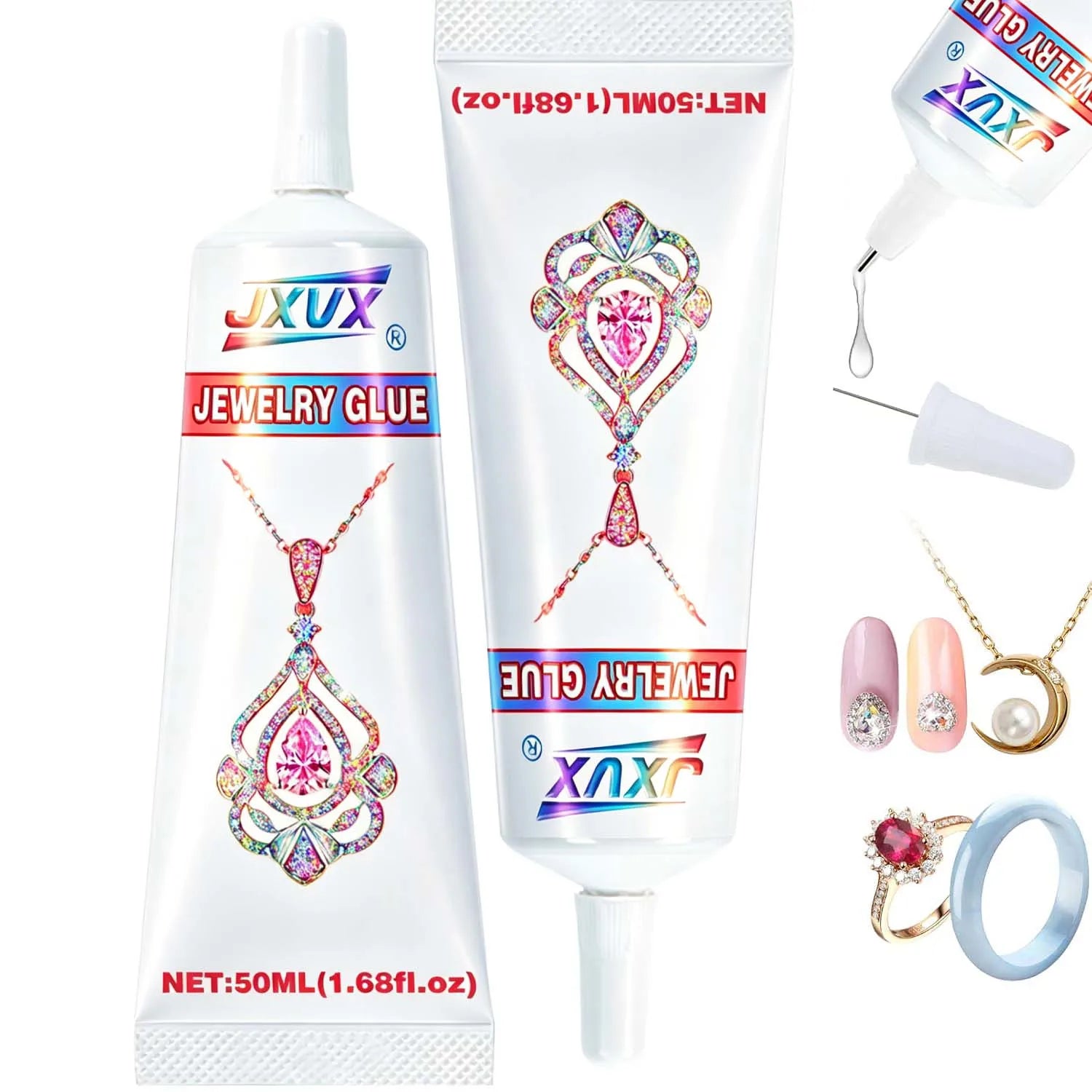 JXVX B7000 Glue for Rhinestones Crafts, 4PCS 50ML Clear B-7000 Super Jewelry Glue Transparent Industrial Adhesive for Fabric Jewelery Making Crystal Gem Tac Nail Art Glass.