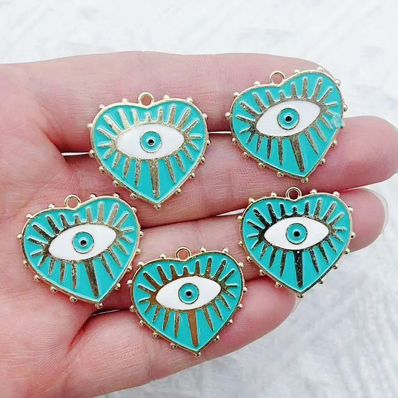 10pcs Evil Blue Eye Pendant Alloy Oil Drop Love Pendant DIY Necklace Keychain Devil Eye Pendant Jewelry