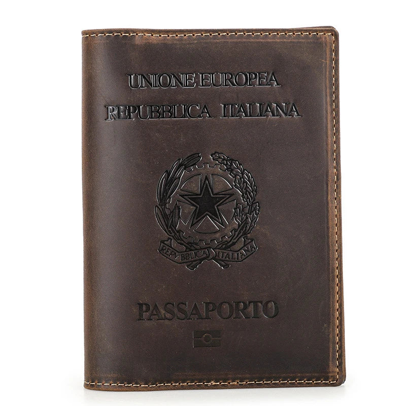 Genuine Cow Leather Passport Holder with AirTag Case - RFID Blocking Travel Wallet, Anti-Lost Pocket & Card Holder for Men Women