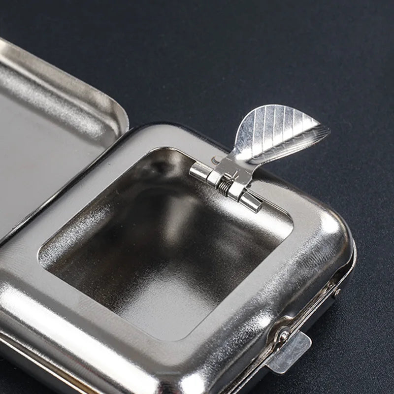 1pc Portable Ashtray, Metal Pocket Ashtray, Windproof Ashtray With Lid, Stainless Steel Car Ash Tray For Car