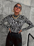 Women's Slim Fit High Neck Long Sleeve Top Versatile Street Style Fashionable Slimming Half High Neck Top