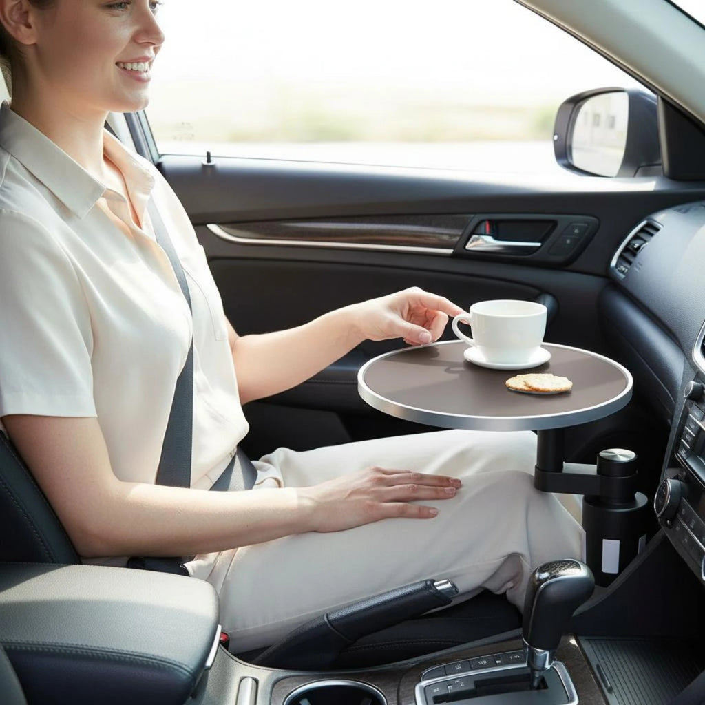 Front Seat Table 360-Degree Rotation Car Dining Tray Rotating Car Tray Multi-Functional Stable Support for Drivers, Road Journey