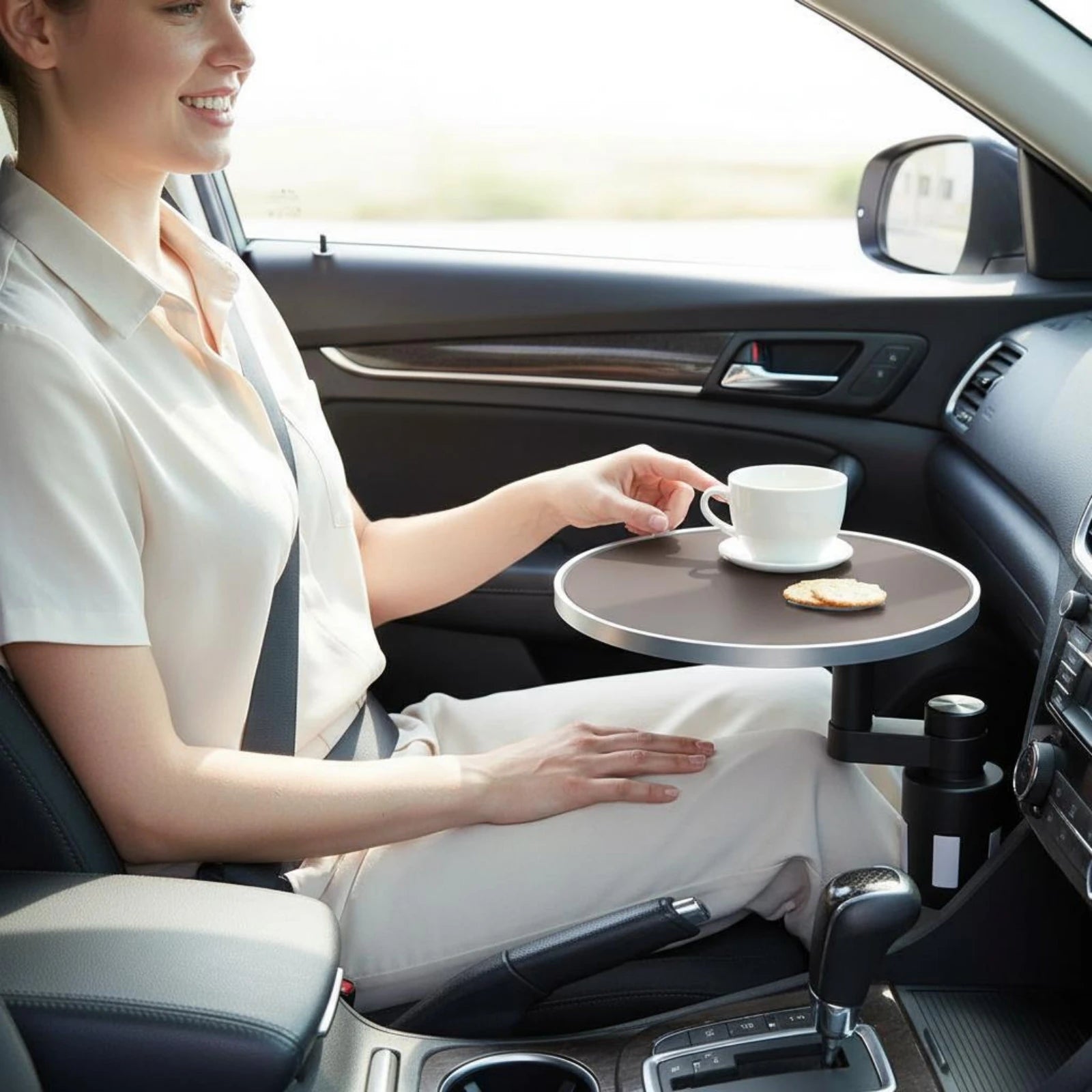 Front Seat Table 360-Degree Rotation Car Dining Tray Rotating Car Tray Multi-Functional Stable Support for Drivers, Road Journey