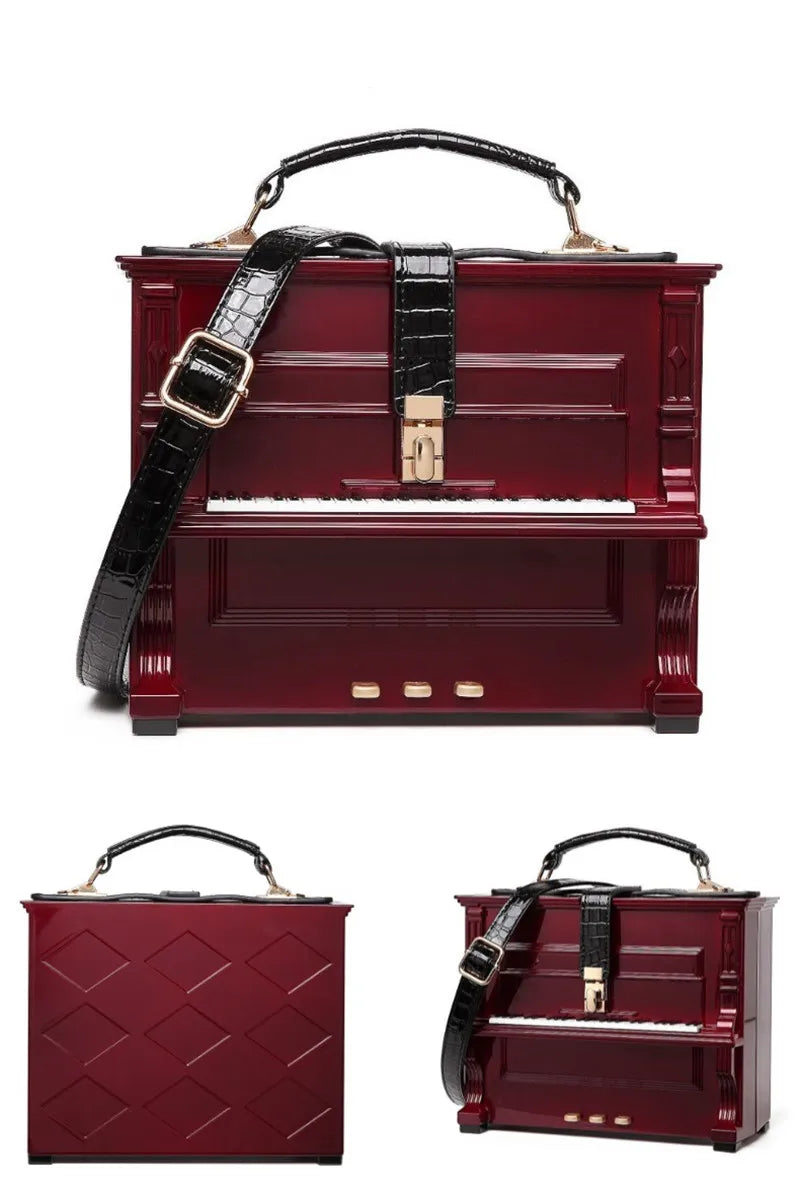 2024 Designer Women High-end Pu Leather Handbags Fashion Piano Shape Shoulder Travel Bag Luxury Ladies Small Box Crossbody Bags