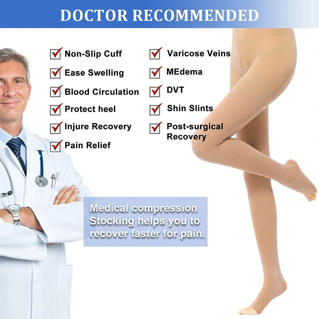 Medical Compression Pantyhose 15-20 MmHg Graduated Support Stockings for Nurses Shin Splints Flight Travel Varicose Veins
