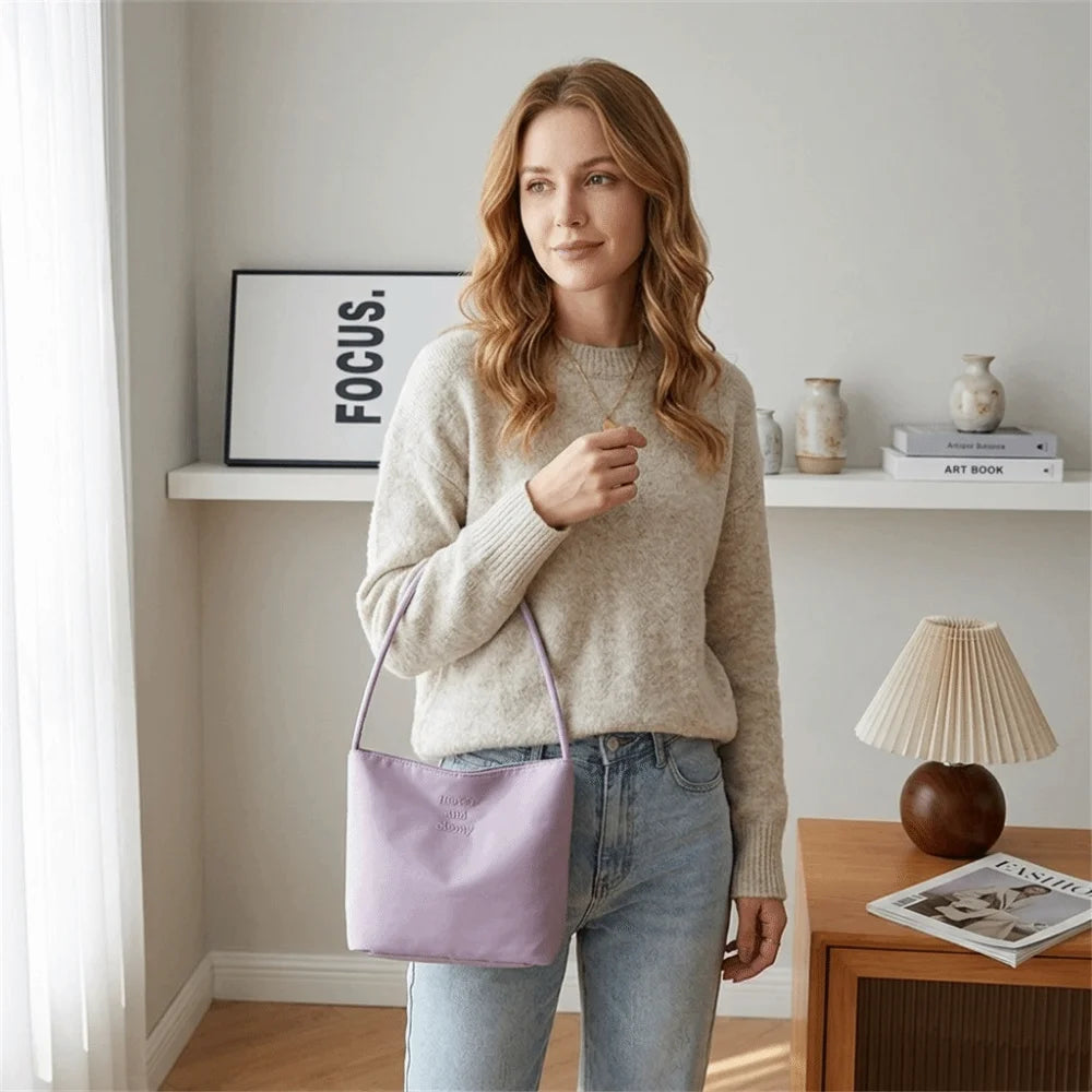 Fashion Oxford Shoulder Bag Large Capacity Embroidered Letters Tote Bag Waterproof Commuting Bucket Bag Girl