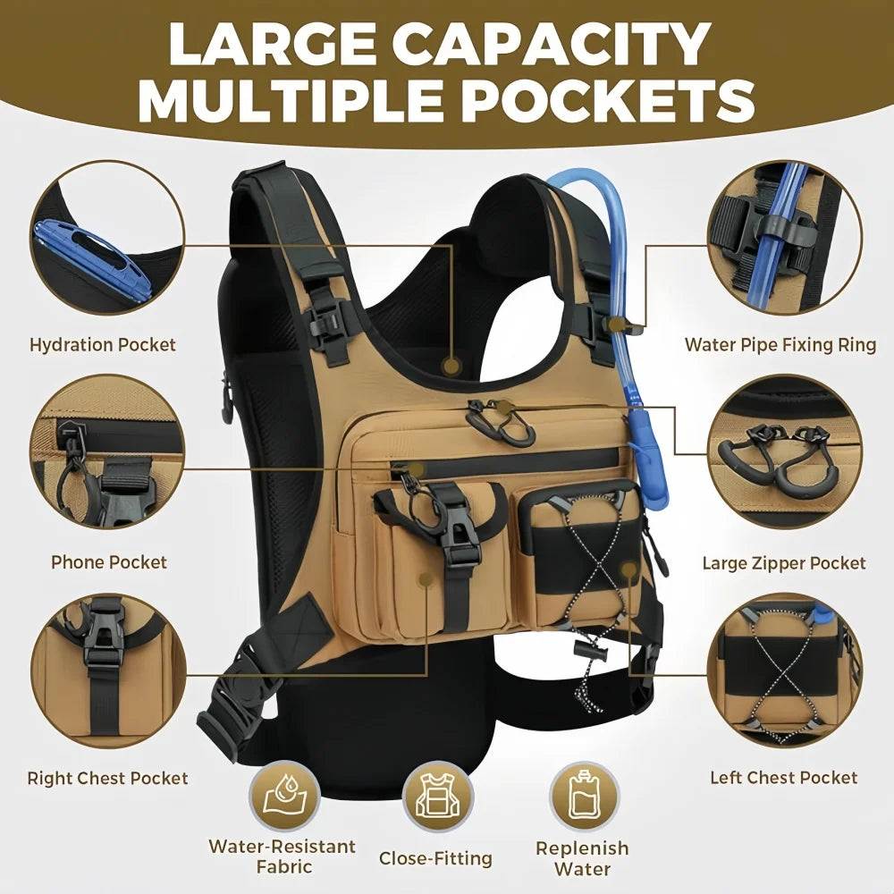 Multi-functional Lightweight Chest Bag Oxford Cloth Water Resistant Running Vest Bag Hydration Vest Backpack Tactical Pack