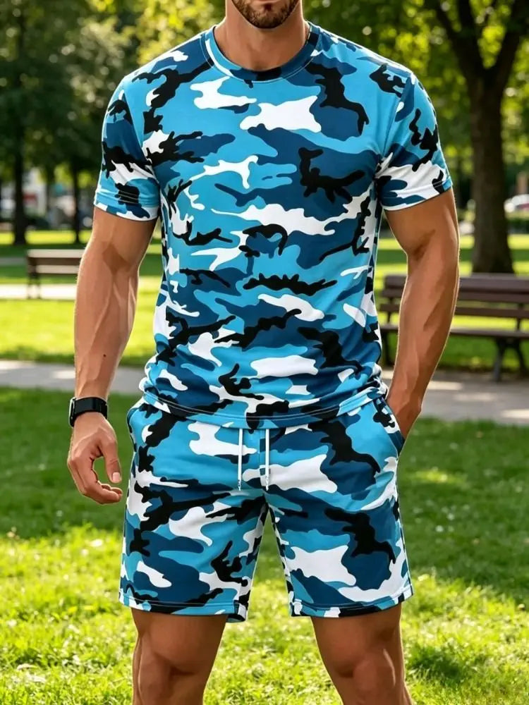 Summer Camouflage Pattern 3D Print Tracksuits Men Women Casual Short Sleeve T-Shirt Shorts Sets 2pcs Sports Suits Men's Clothing