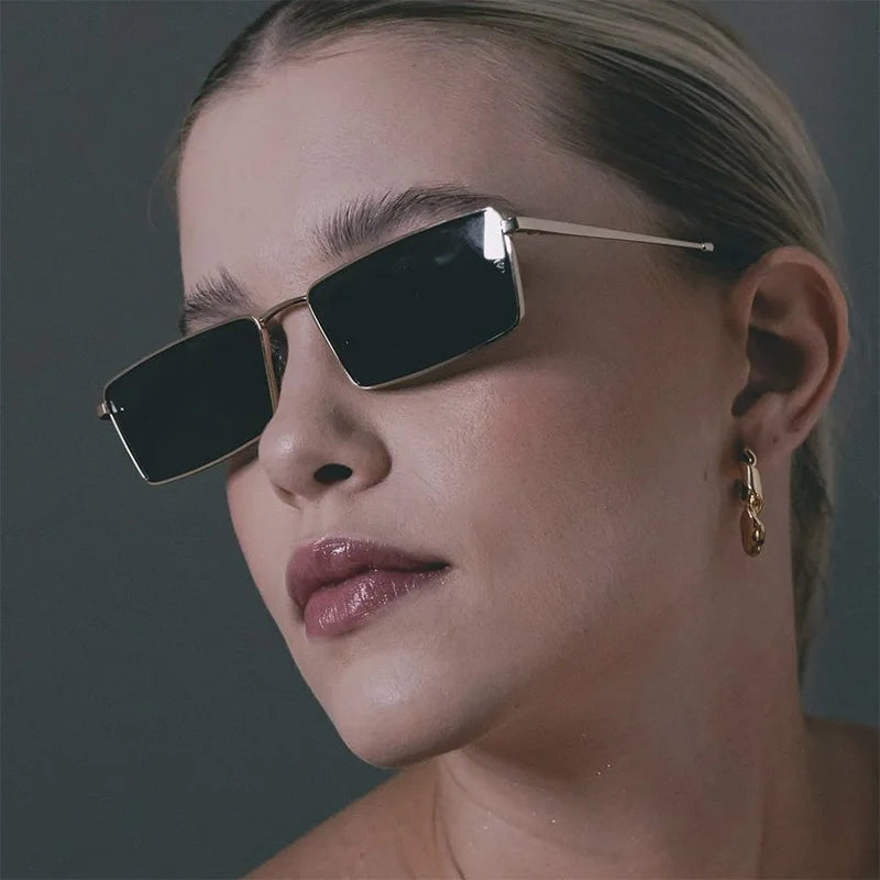 Fashionable Metal Square Small Frame Sunglasses High-End Street Style Sun Shading Retro Eyewear for Trendy Look Hiking Glasses