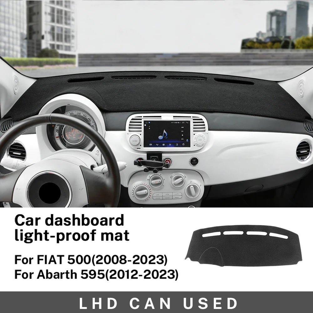 LHD RHD For Fiat 500 2008-2023 Abarth 595 2012-2017 2018 2019 2020 2021 2022 2023 Flannel Dashmat Car Sunshade Mat Carpet Pad