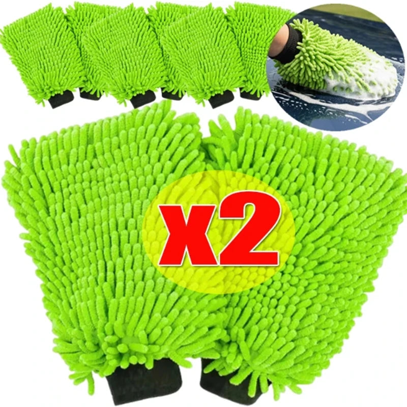 1/2PCS Microfiber Car Wash Gloves Super Soft Scratch Free Wash Mitts for Auto Detailing Cleaning Drying Glass Window Polishing