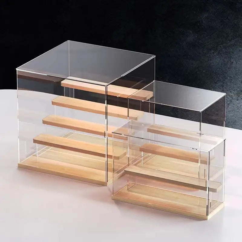 Solid Wood Step Figure Display Cabinet Transparent Acrylic Display Box For Toys, Car Models, Action Figures Storage And Display