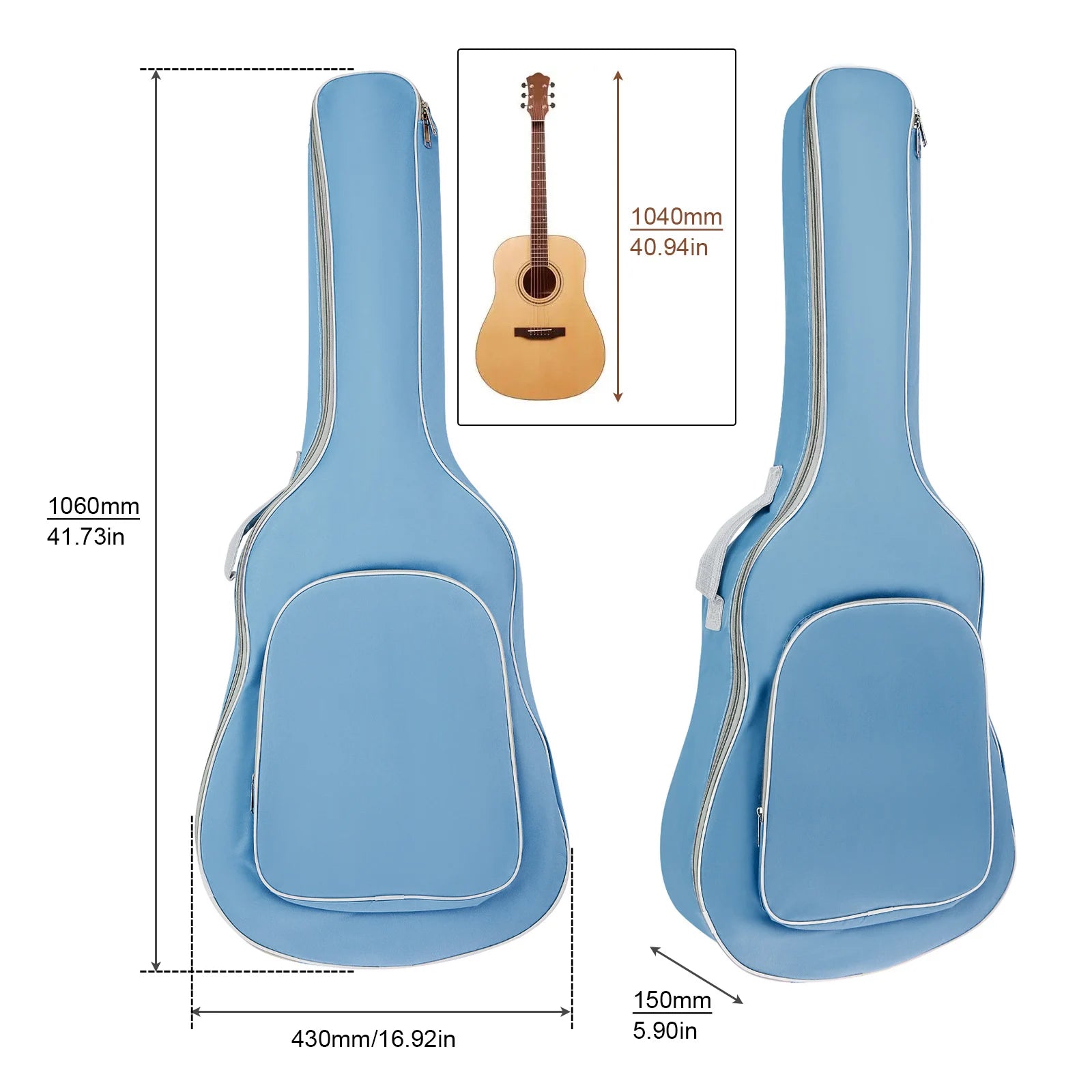 1 Piece 40 / 41 Inch Padded Water Resistant Thick Acoustic Guitar Backpack Gig Bag, Soft Cover Guitar Bag