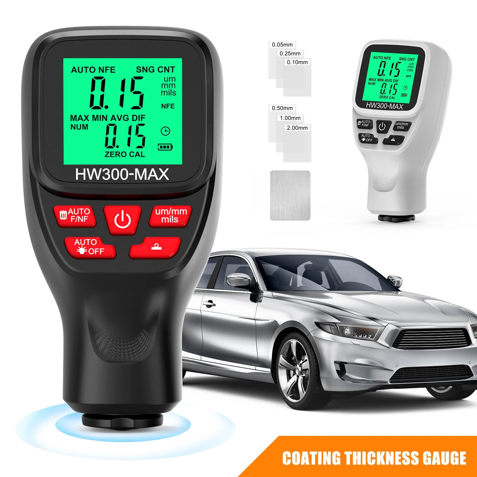 Car Paint Film Tester LCD Display Car Coating Thickness Gauge 0-2000UM Coating Measuring Tools Automotive Paint DFT Meter