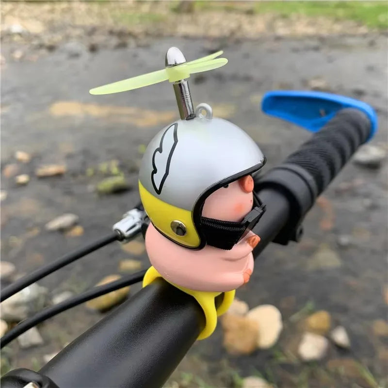 Pink Pig with Helmet Propeller Cute Little Wind-breaking Duck Road Bike Motor Helmet Riding Cycling Car Cute Ornament Decor