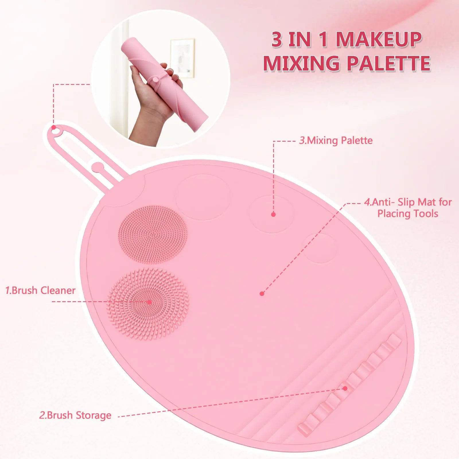 3 in-1 Silicone Makeup Mat Palette with Brush Cleaner for Mixing Foundation Eye Shadow Nail Art  Gel Pad Tray