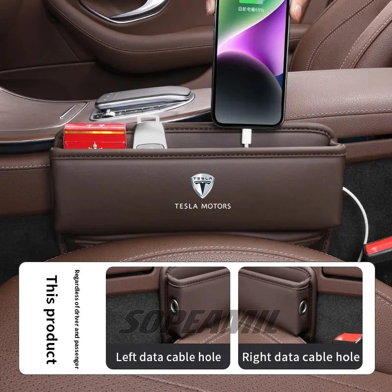 Car Leather Seat Multifunctional Water Cup Holder Storage Box Gap Storage Case Tesla Model 3 Model Y Model S Model X Cybertruck