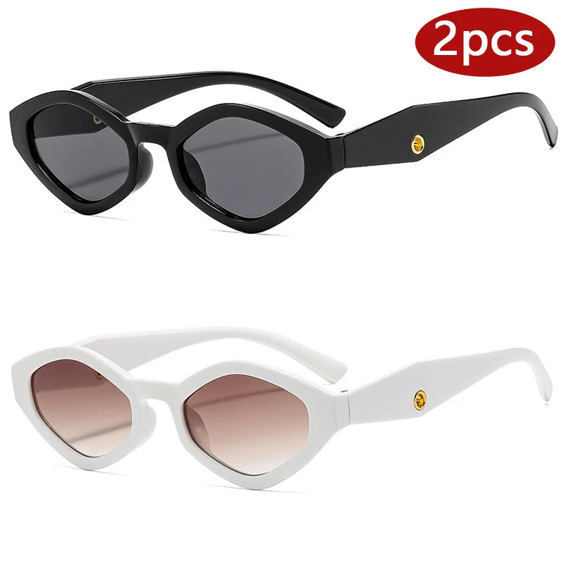 Hiking 2pcs Fashion Diamond Shaped Women‘s Anti Light Glasses Vintage Small Frame Punk Polygonal Glasses Outdoor Eyewear