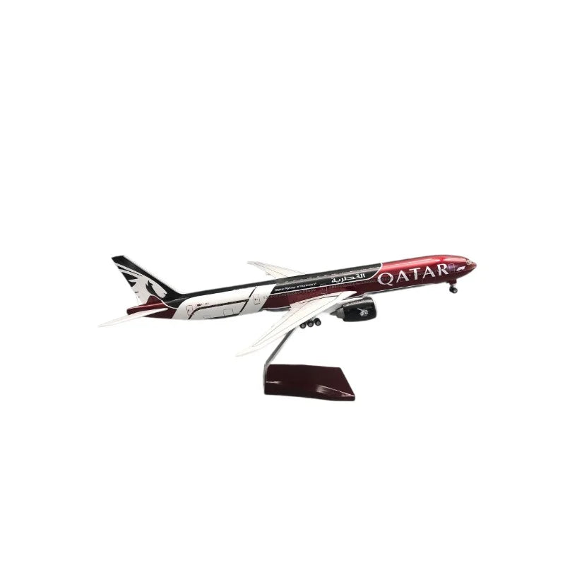 47CM 777-300 Qatar Airways Airplane Model Toy Resin Replica Plane Model with Landing Gear Wheels Light(Touch or Sound Control)