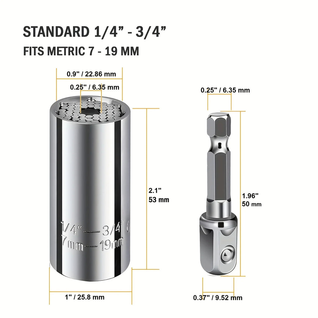 Universal Socket Wrench Set 7-19mm with 3/8-inch Professional Impact Socket Adapter Multi- Nut Tightening Quick Ratchet Stand