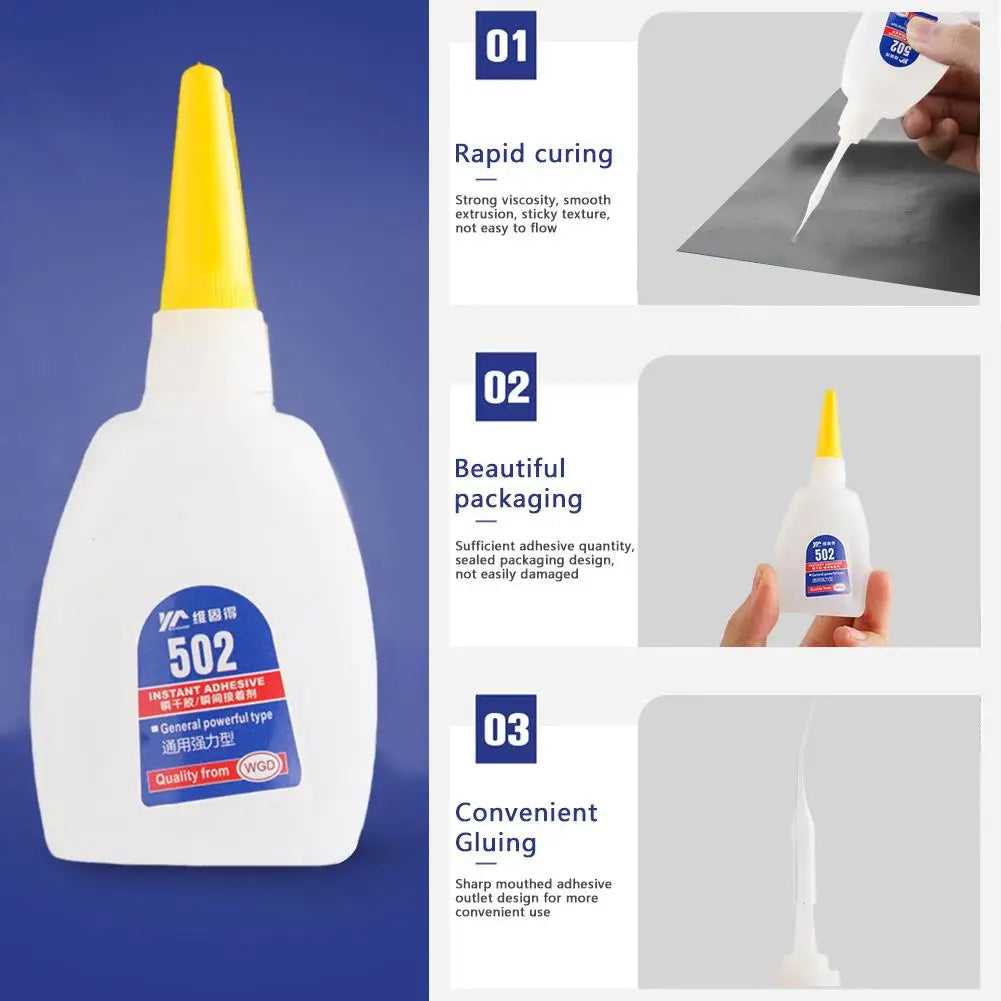 502 Super Glue Instant Quick-drying Cyanoacrylate Adhesive Leather Rubber Wood Metal Strong Liquid Glue Tool