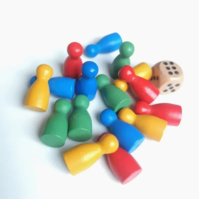 16Pcs Children's Humanoid Wooden Puzzle Game Wooden Board Game Chess Pieces Humanoid Checkers Pieces Flying Chess
