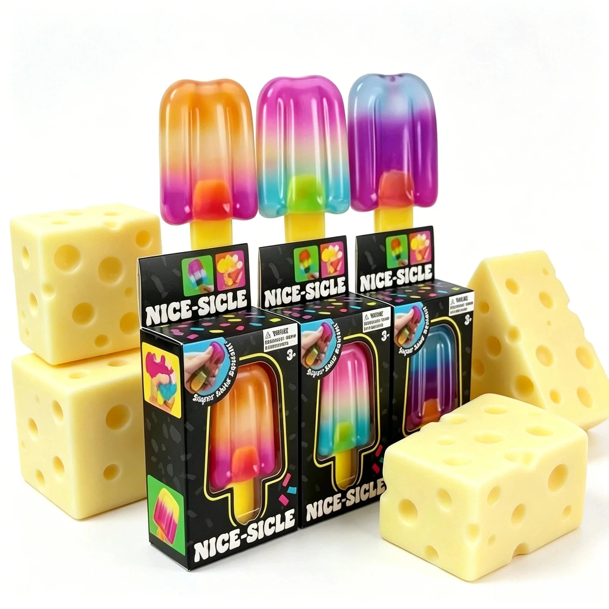 Ice Cream and Cheese Squeeze Toys Schylling Nee Doh Nice Cube Sensory Nice-Sicle Stress Relief Squishy Cube Anti-Anxiety Gifts