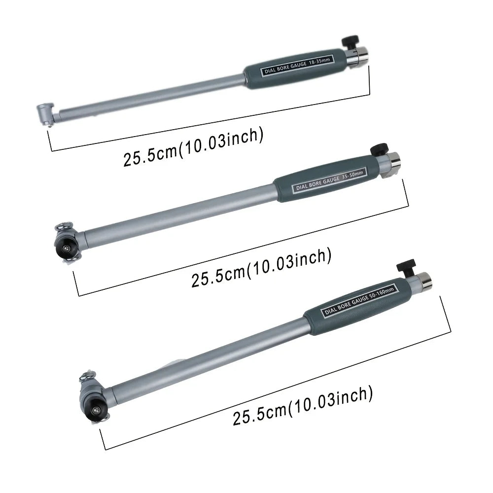 3PCS/SET 18-160MM Deep Engine Hole Measurement 0.7-6" 0.0005" Dial Bore Indicator Gauge