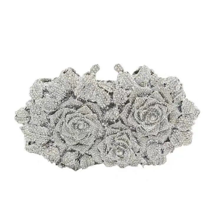 High Quality Luxury Rose Diamond Women Luxury Rhinestone Crossbody Clutch Evening Bag