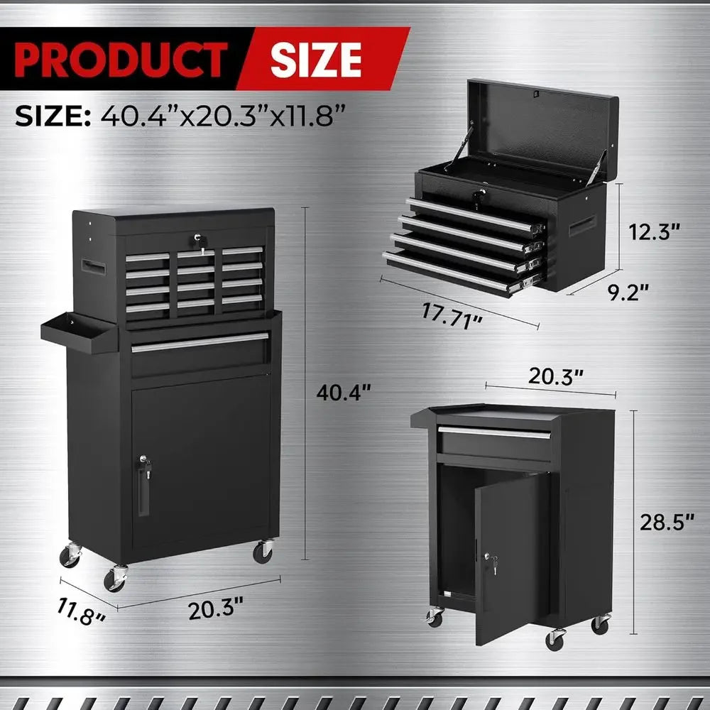 Portable Tool Chest on Wheels with 5 Drawers, Detachable Cabinet for Secure Storage in Workshops and Garages