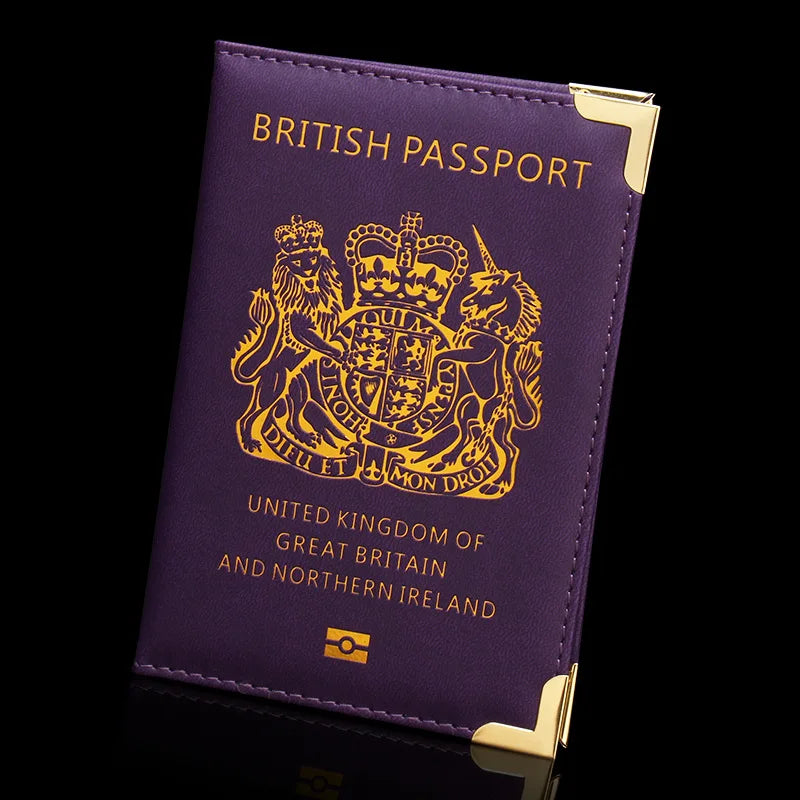 New British Copper Footed Passport Holder Leather Passport Cover Wallets Thin Metal Corner Passport Covers Travel Id Holder