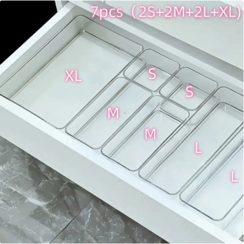 4/7pcs Drawer Compartment Storage Boxes Desk Cabinet Built-in Rectangular Box Stationery Pen Cosmetics Sundries Organizing Boxes
