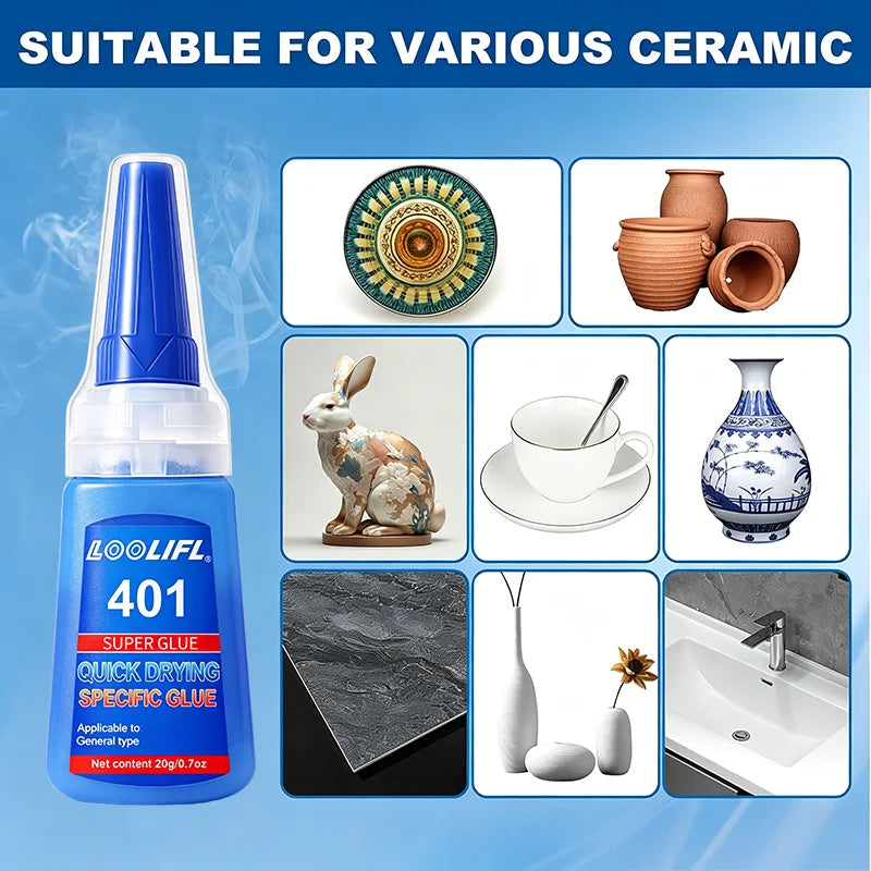 401 Universal Strong Instant Adhesive, Fast Curing in 10 Seconds, Suitable for Materials Such as Metal, Plastic, Leather, Ceramics, Glass, Strong Adhesive, Traceless Repair, Super Fast-Drying Glue, Welding Aid, Electrode Weld