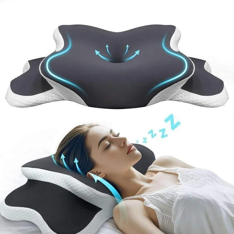 Dual Height Memory Foam Cervical Pillow with Armrest Grooves for Neck Pain Relief Ergonomic Orthopedic Support Side Back Sleeper
