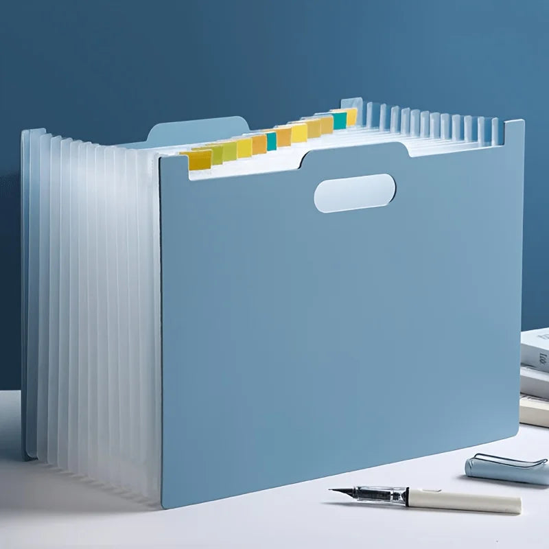 Modern white A4-sized foldable file storage box - with multiple pockets, the ideal desktop folder and desktop storage box