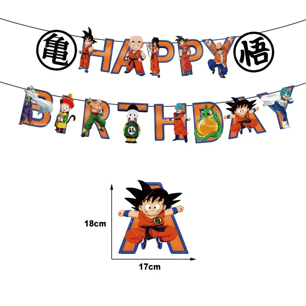 Dragoned Ball Z Balloons Happy Birthday Banner Goku Vegeta Ballons Party Decoration Plate Disposable Tableware Cake Topper Toy