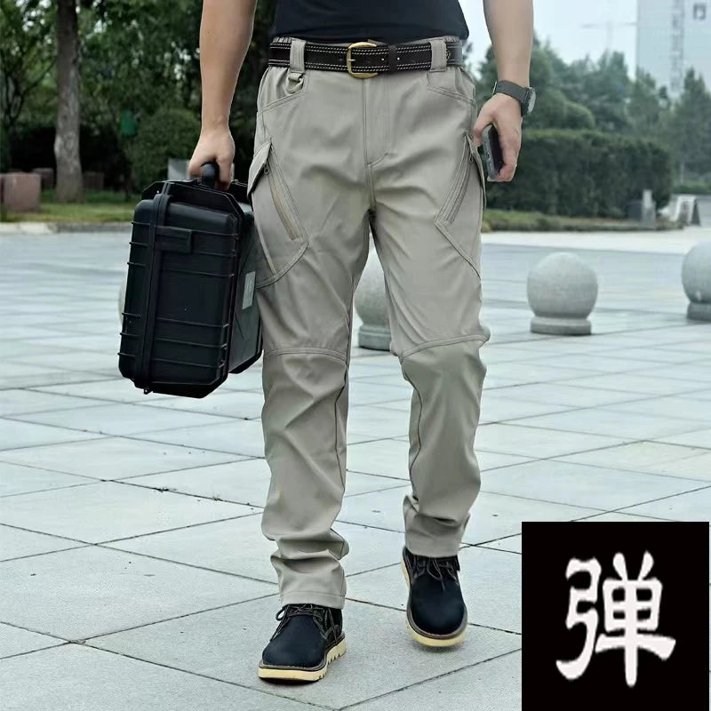 Men's Spring Autumn Tactical Combat Gargo Elastic Camping Hiking Trekking Climbing Outdoor Trousers Softshell Quick Dry Pants
