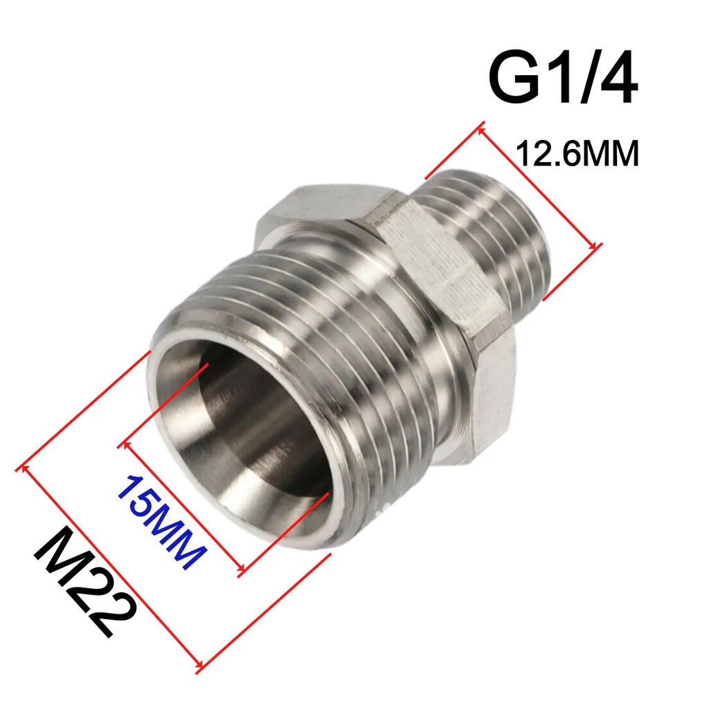 Stainless Steel Pressure Washer Coupling Adapter M22-14/15mm Male to G3/8 and G1/4 Male Thread Fitting 4500 PSI