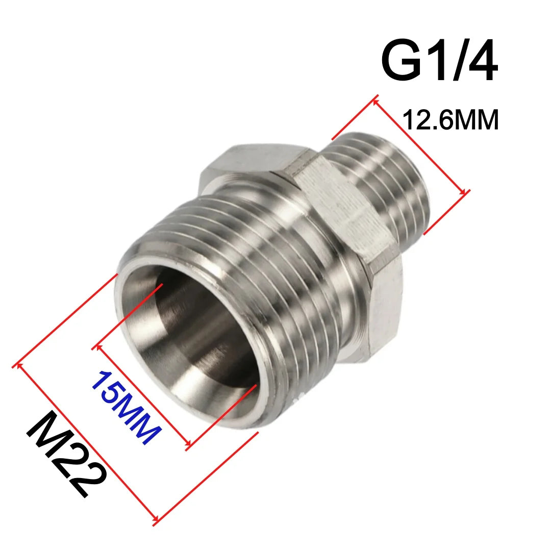 Stainless Steel Pressure Washer Coupling Adapter M22-14/15mm Male to G3/8 and G1/4 Male Thread Fitting 4500 PSI