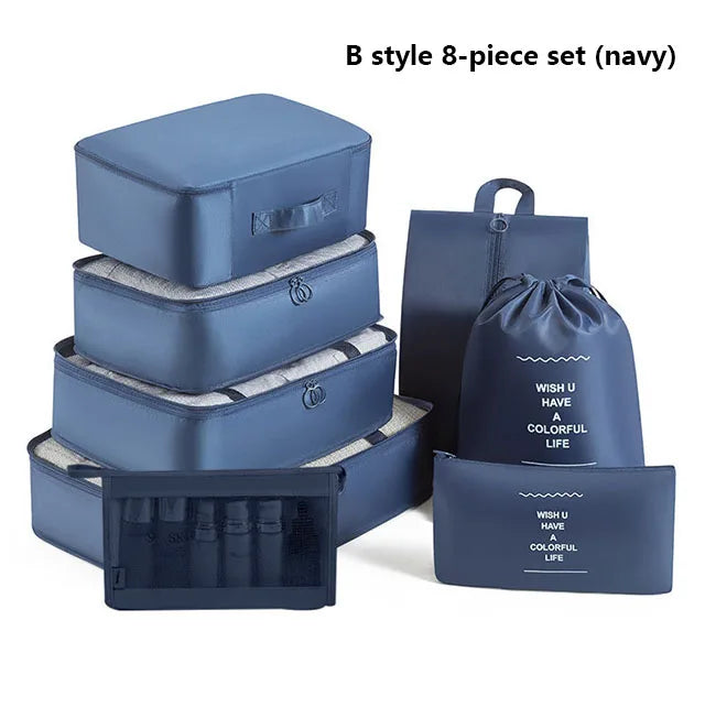 9Pcs Travel Packing Cubes Set Waterproof Luggage Organizer with Drawstring Pouches for Clothes Shoes Cosmetics Underwear - Suitc