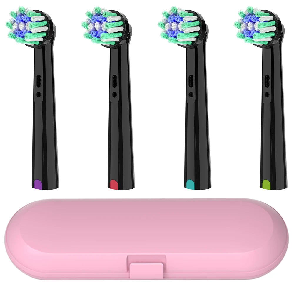 Toothbrush Protective Box & 4 Cross Clean Replacement Brush Heads Compatible with Oral B Electric Toothbrush, Home Travel Use