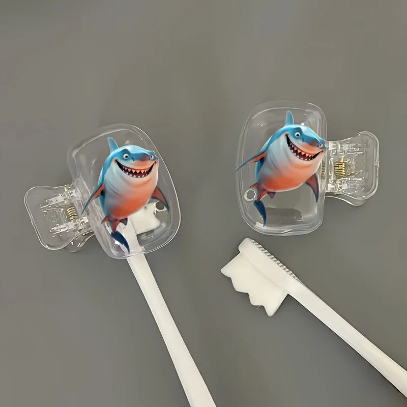 2pcs Blue Shark Portable Toothbrush Head Covers  Storage Boxes Protection Caps Essential Bathroom Additions for Outdoor Trips